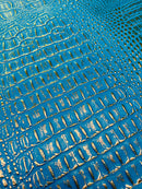 Faux Crocodile Print Vinyl Fabric - Silver / Blue  - High Quality Vinyl Sold by The Yard
