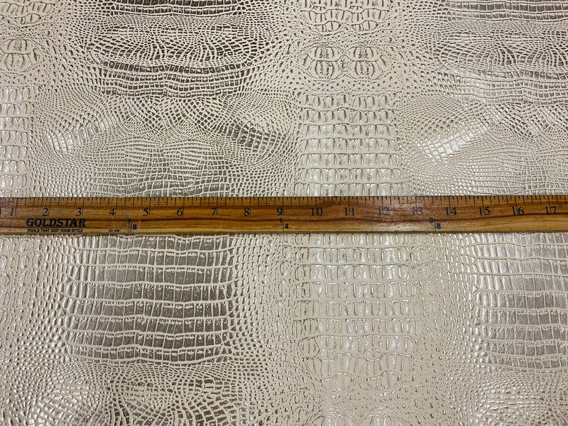 Faux Crocodile Print Vinyl Fabric - Gold / White - High Quality Vinyl Sold by The Yard