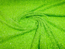 Neón Lime Green Sequins Fabric on Stretch Velvet - By The Yard - all Over 5mm Sequins 58”/60
