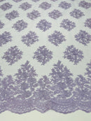 Lace Fabric - by yard - Corded Flower Embroidery With Sequins on a Mesh Lace Fabric For Wedding