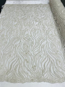 Bridal Lace Beaded Fabric - by the yard - Embroidered Design with Beads/Sequins Sold in Many Colors
