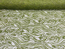 Olive Bridal Lace, Beaded Fabric - by the yard - Embroidered Design with Beads and Sequins