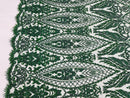 Beaded Fabric, Hunter Green Damask Design Embroidered with Beads Wedding Bridal Sold By Yard
