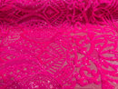 Hot Pink Sequin Fabric On a Mesh  4 Way Stretch Royalty Lace Sequin By Yard
