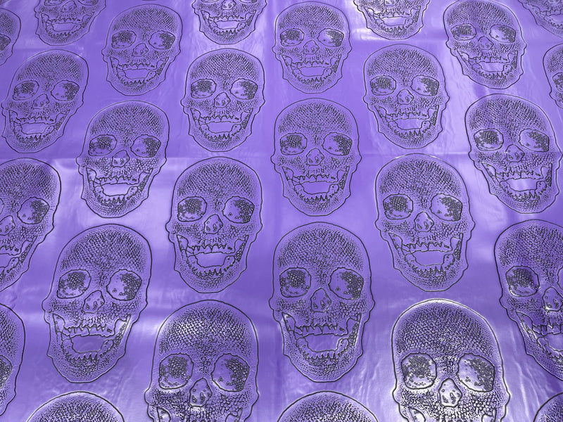 Big Skull Vinyl Fabric - Purple - Skull Print Vinyl Fabric, Upholstery, Faux Leather 54” Sold By Yard