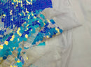 Circle Jumbo Paillette Sequins - Aqua/Blue Iridescent - Big Circle Hanging Sequins Design Fabric By Yard