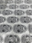 Big Skull Vinyl Fabric - Gray - Skull Print Vinyl Fabric, Upholstery, Faux Leather 54” Sold By Yard