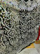 Holographic Silver Damask Geometric Sequins - 4 Way Stretch Sequins Sold BTY