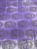 Big Skull Vinyl Fabric - Purple - Skull Print Vinyl Fabric, Upholstery, Faux Leather 54” Sold By Yard