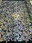 Pink iridescent/Silver Sequin on Stretch Velvet With Two Tone Sequins all Over 5mm Shining Sequins Flip By The Yard