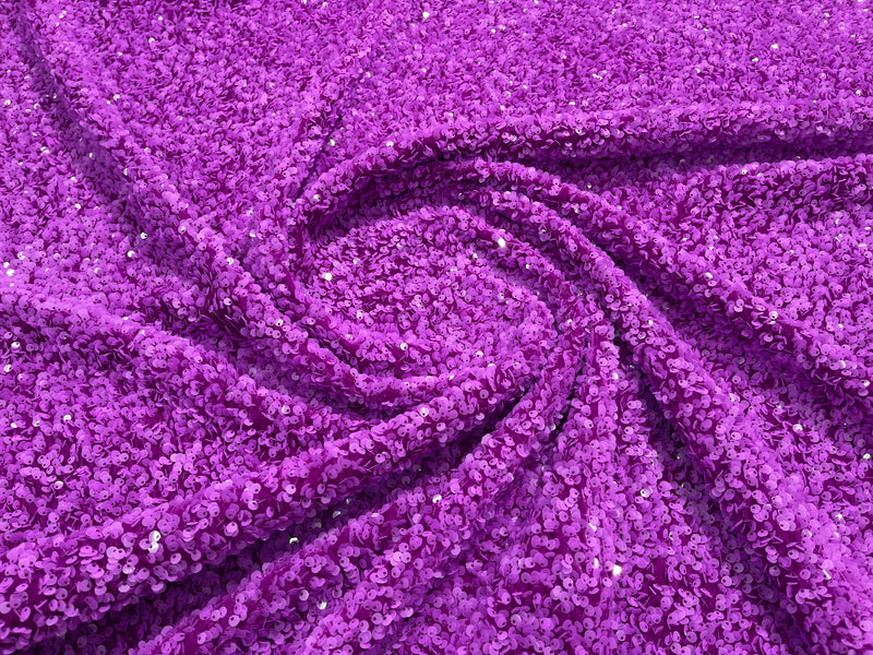Magenta Sequins Fabric on Stretch Velvet - By The Yard - all Over 5mm Sequins 58”/60