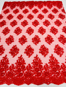 Lace Fabric - by yard - Corded Flower Embroidery With Sequins on a Mesh Lace Fabric For Wedding