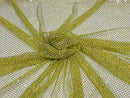 Fishnet Iridescent Rhinestones Fabric - Yellow - Spandex Fabric Fish Net with Crystal Stones by Yard