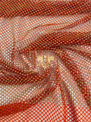 Fishnet Iridescent Rhinestones Fabric - Orange - Spandex Fabric Fish Net with Crystal Stones by Yard