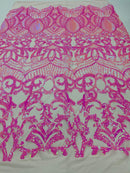 Iridescent Sequin Fabric - Candy Pink - 4 Way Stretch Royalty Lace Sequin By Yard