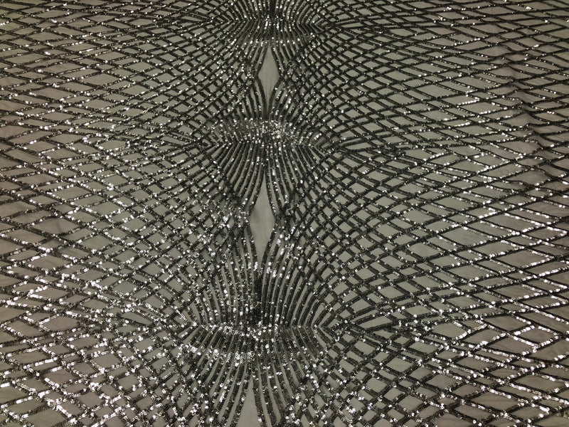 Mia Fabrics Diamond Sequin Fabric - by the yard - on a Power Mesh 4 Way Stretch Lace Fabric