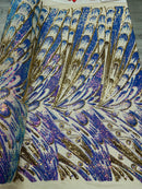 Multi Color Iridescent Sequins - Damask Net Fancy Design 4 Way Stretch Fabric By Yard