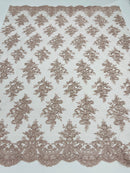 Flower Lace Fabric - by yard - Floral Clusters Embroidered Lace Mesh Fabric