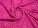 Neón Pink Sequins Fabric on Stretch Velvet - By The Yard - all Over 5mm Sequins 58”/60
