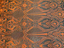 Orange Sequin Fabric on Black Mesh By The Yard Damask Design 4 Way Stretch Lace Sequin