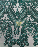 Teal Green Sequin Fabric on a Mesh 4 Way Stretch Sequins Fabric Sold By The Yard