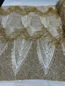 Iridescent Fringe Sequins on a Mesh, Fringe Design Embroidered on a Mesh 4way Stretch Fancy Sequin-Prom-Gown( Choose The Size )