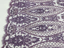 Beaded Fabric, Lt Lilac Damask Design Embroidered with Beads Wedding Bridal Sold By Yard