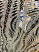 1 yard 1/2 Silver Sequins Fabric on Black Mesh Damask Design 4 Way Stretch Sequin Fabric