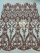 Blush Sequin Fabric On a Mesh 4 Way Stretch, Sequins Fabric Damask Design By The Yard