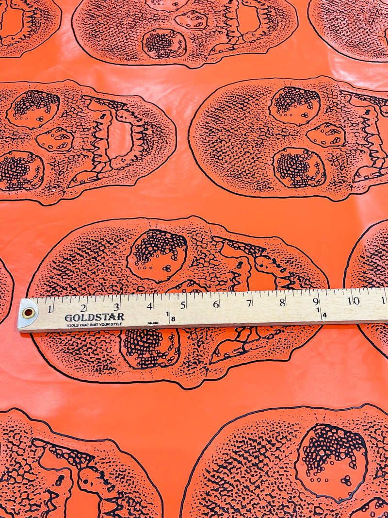 Big Skull Vinyl Fabric - Orange - Skull Print Vinyl Fabric, Upholstery, Faux Leather 54” Sold By Yard