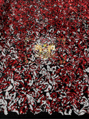 Red/White Sequin on Stretch Velvet With Two Tone Sequins all Over 5mm Shining Sequins Flip By The Yard