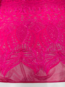 Hot Pink Sequin Fabric On a Mesh  4 Way Stretch Royalty Lace Sequin By Yard