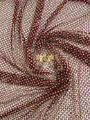 Fishnet Iridescent Rhinestones Fabric - Burgundy - Spandex Fabric Fish Net with Crystal Stones by Yard