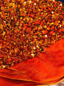 Burnt Orange Sequins Fabric on Stretch Velvet - By The Yard - all Over 5mm Sequins 58”/60