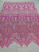 Iridescent Sequin Fabric - Candy Pink - 4 Way Stretch Royalty Lace Sequin By Yard