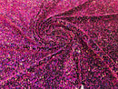Fuchsia/Lilac Sequins Fabric on Black Stretch Velvet - By The Yard - all Over 5mm Sequins 58”/60