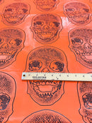 Big Skull Vinyl Fabric - Orange - Skull Print Vinyl Fabric, Upholstery, Faux Leather 54” Sold By Yard
