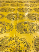 Big Skull Vinyl Fabric - Yellow - Skull Print Vinyl Fabric, Upholstery, Faux Leather 54” Sold By Yard