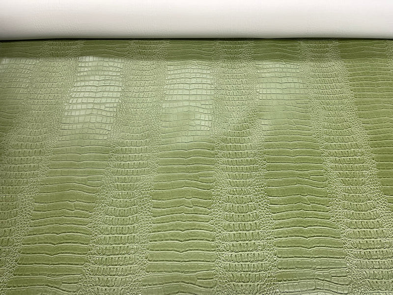 Faux Crocodile Vinyl Fabric - Green - High Quality Vinyl Sold by The Yard