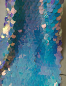 Circle Jumbo Paillette Sequins - Aqua/Blue Iridescent - Big Circle Hanging Sequins Design Fabric By Yard