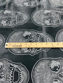 Big Skull Vinyl Fabric - Black - Skull Print Vinyl Fabric, Upholstery, Faux Leather 54” Sold By Yard