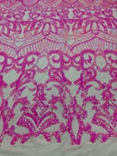 Iridescent Sequin Fabric - Candy Pink - 4 Way Stretch Royalty Lace Sequin By Yard