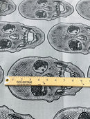 Big Skull Vinyl Fabric - Gray - Skull Print Vinyl Fabric, Upholstery, Faux Leather 54” Sold By Yard