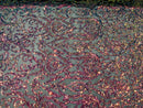 Rainbow Iridescent Sequin Fabric On Black Mesh 4 Way Stretch, Sequins Fabric Damask Design By The Yard
