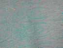 Iridescent Aqua/Blue Sequins Fabric Damask Design 4 Way Stretch Sequin Fabric Sold By The Yard