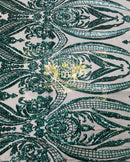 Teal Green Sequin Fabric on a Mesh 4 Way Stretch Sequins Fabric Sold By The Yard