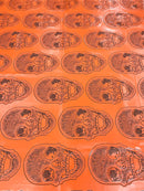 Big Skull Vinyl Fabric - Orange - Skull Print Vinyl Fabric, Upholstery, Faux Leather 54” Sold By Yard