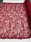 Burgundy Bridal Lace, Beaded Fabric - by the yard - Embroidered Design with Beads and Sequins