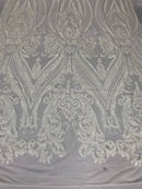 Iridescent Sequins Fabric on Mesh - by the yard - Damask Design 4 Way Stretch Sequin Fabric