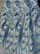 Multi Color Iridescent Sequins - Damask Net Fancy Design 4 Way Stretch Fabric By Yard